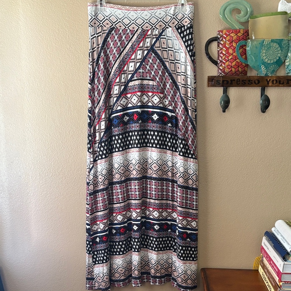 Patterned skirt with Red and Blue Accents